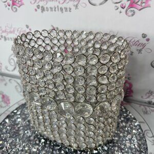 Crystal Embellished Silver Basket 🧺 bling rhinestone diamond storage basket